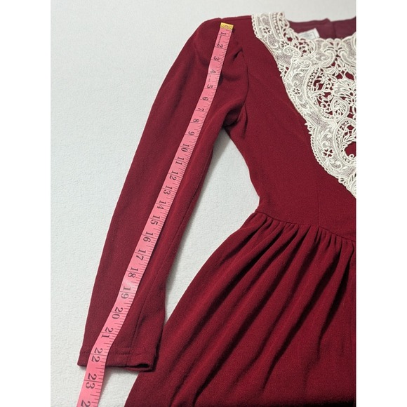 Vtg 1970s Gunne‎ Sax Dress Christmas Dark Red Size 3 Small Lace Modest Prairie - Picture 16 of 16